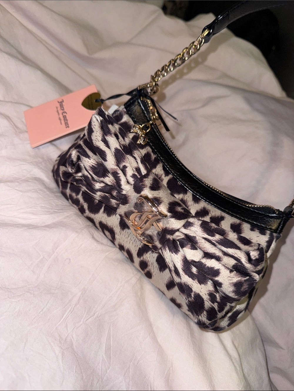 NWT Juicy Couture Leopard-Print Mini Shoulder Bag in Black & Cream